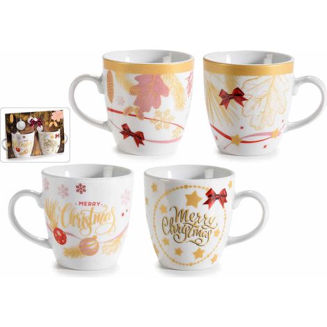 Tazzine da caffè con decori natalizi in porcellana decorata con confezione regalo, set da 4 pezzi, Tazzina: Ø 5,5 cm x 6 H