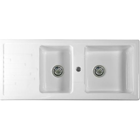 LAVELLO DA INCASSO IN CERAMICA MOD. C283 CON 2 VASCHETTE 116 x 50 Bianco