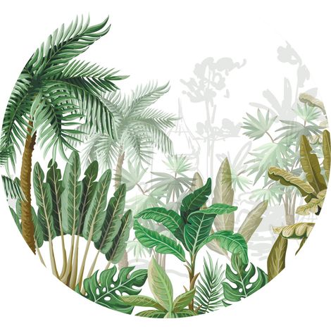 papier peint panoramique rond adhésif feuilles tropicales vert jungle - Sanders & Sanders (1/4)
