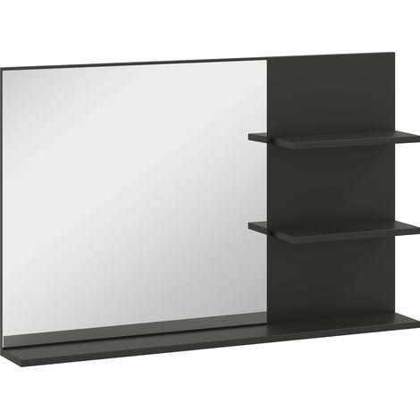 GagaMiroir de salle de bain moderne avec 2 etageres laterales et etagere inferieure bois et verre 75x10x48 cm noir (1/5)
