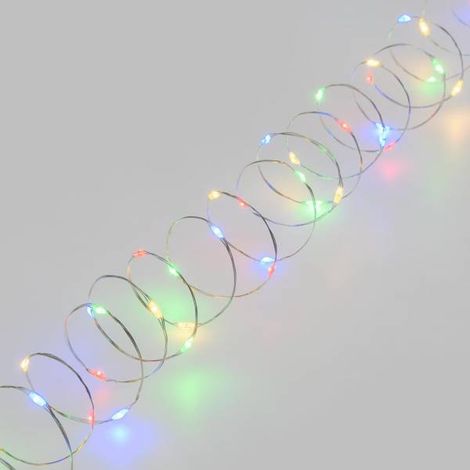 Guirlande lumineuse à piles 4m 40 Micro LED multicolore 8 modes mémoire timer IP44 fil métal argenté Lotti (1/5)