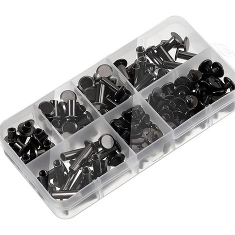 (Negro) 1 juego de kit surtido de tornillos Chicago, 6 tamaños, tornillos metálicos de cabeza redonda en cruz, tornillos de botón Chicago para decoración de cuero DIY