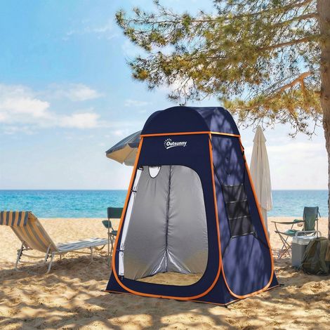 Tente de douche portable Pop Up Toilette tente de camping Pliable Toit Amovible Poche Sac 152 x 152 x 200 cm bleu foncé