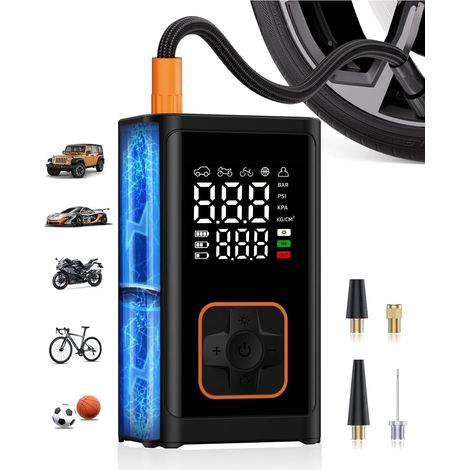 Pompe à air portable à batterie 150 PSI – Compresseur d'air électrique avec LED et manomètre pour voiture, moto, vélo, ballons, pompe à pneus d'urgence (1/5)
