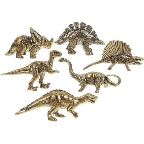 Lot de 6 figurines de dinosaures en laiton fabriquées à la main - Sculptures d'animaux miniatures vintage pour la décoration de la maison et du bureau - Objet de collection unique pour les (1/5)