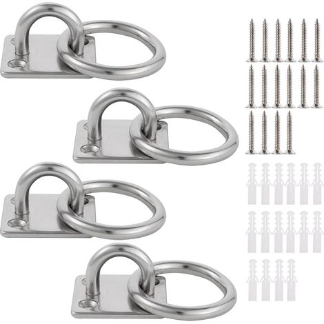 Lot de 4 crochets de plafond M6 à œil avec anneau, acier inoxydable 304, fixation murale robuste, charge max 70kg, idéal pour sac de frappe, yoga, bateau (1/5)