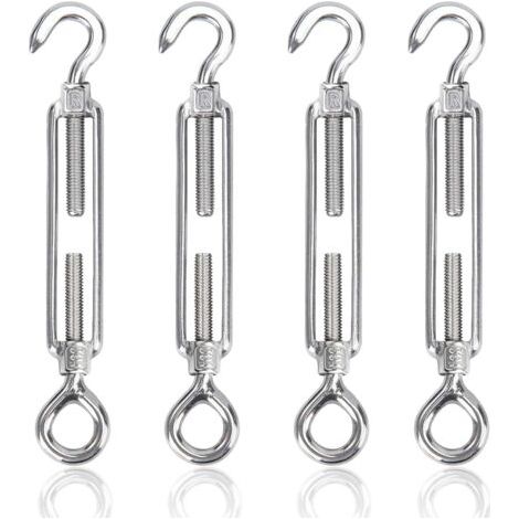 M6 Tendeur Cable 304 Acier Inoxydable Réglable Crochet De Ridoir Et Oeil Tendeur Fil a Linge Tendeurs Elastique avec Crochets Fil Cable Acier De Fer Cloture Et Corde Linge Exterieur 4pcs