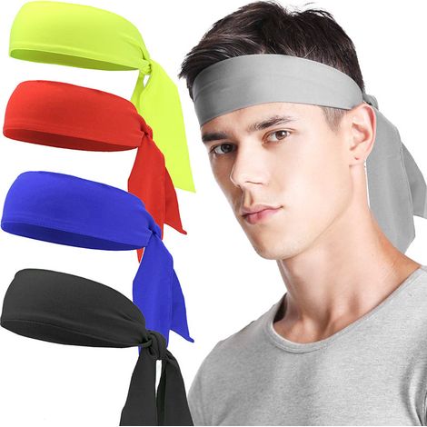 Bandeau homme et femme sports de plein air fitness turban absorbant la sueur bandeau élastique-5 couleurs-jaune fluo, rouge, bleu royal, noir, gris argent (1/5)