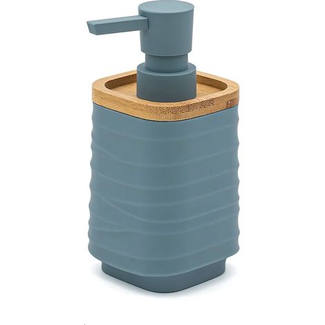 Dispenser sapone da appoggio turchese cobalto in abs e bambù Wave (1/5)