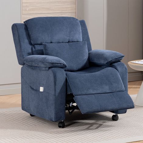 Fauteuil Relax Inclinable Électrique en Tissu Bleu, Inclinaison 90°-165°, Roulettes et Pieds Fixes Amovibles, Charge Maximale 159kg, Fauteuil de Détente pour Salon Chambre (1/5)