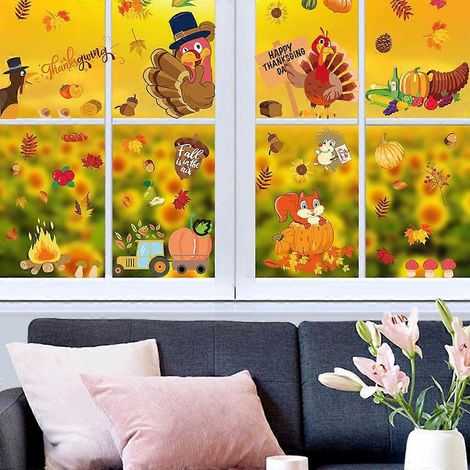 9 feuilles de stickers muraux automnaux représentant des gnomes, des dindes et des citrouilles, avec des motifs de gnomes et de citrouilles. Décorations pour la maison, les fêtes et le festival de Tha (1/4)
