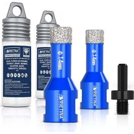 14mm/14mm/ M14 HEX 3pcs Forets Carrelage Diamant Brasé Sous Vide Trépans Hauteur Libre 10mm M14 Adaptateur Vitesse 11000 tr/min Perçage à Sec pour Porcelaine Carrelage Granit Marbre (1/5)