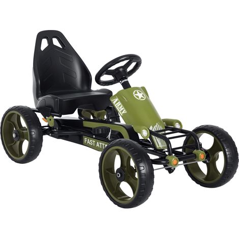 Vélo et véhicule pour Enfants Kart à pédales siège réglable Frein Manuel Roues AR EVA Acier Vert Noir