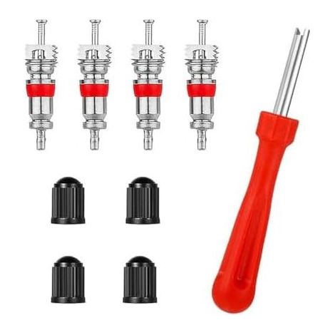 Lot de 9 Démonte-obus Valve, Outil Valve Pneu à Tête Unique avec 4 Obus et Bouchons, pour Vélo, Voiture, Moto, Camion - (1/5)