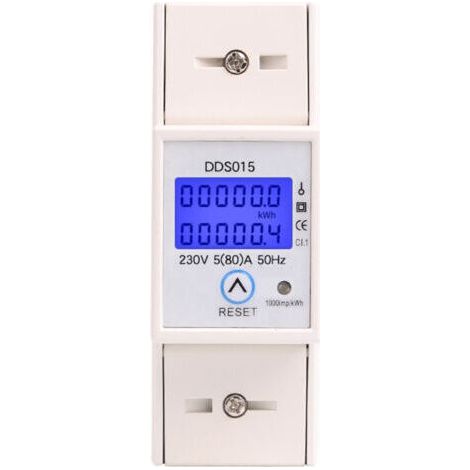 Compteur d'énergie monophasé 5-80A 230V 50Hz Compteur d'énergie rétroéclairé LCD monophasé Compteur KWh Montage sur rail DIN DDS015 Compteur Watt KWh (1/5)