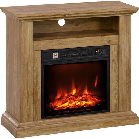Cheminée électrique au sol flamme 3D étagère 1800W silencieuse thermostat minuterie télécommande 30㎡, marron (1/5)