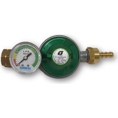 Regolatore bassa pressione 1,5Kg/h 29mbar con valvola di sicurezza eccesso di flusso e indicatore di livello bombola