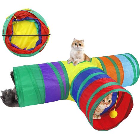 Jouet Tunnel pour Chat Interieur Jouets pour Chats Jeu tunelle pour Chat Interactif 3 Voies Jouer pour Chaton T-Tunnel Intérieur Cat Toy Tunnel Pliable pour Chien Lapin Chats Cobaye Enfant (1/5)