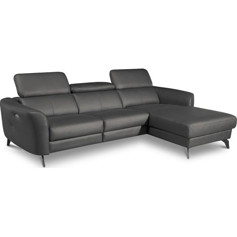 Canapé d'angle relax en cuir de luxe italien avec relax électrique, 5 places BERTONI, gris foncé, angle droit (1/5)