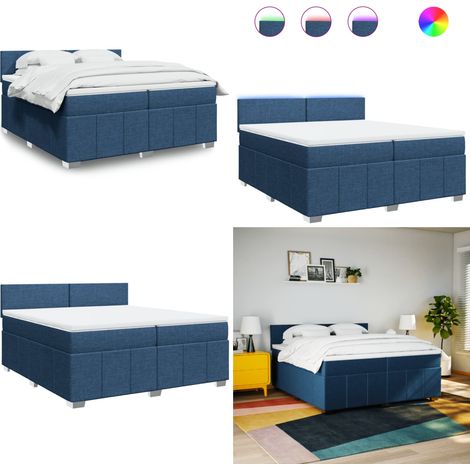 Giroletto a Molle con Materasso Blu 200x200 cm in Tessuto - Materasso a molle insacchettate - Letto con luci LED