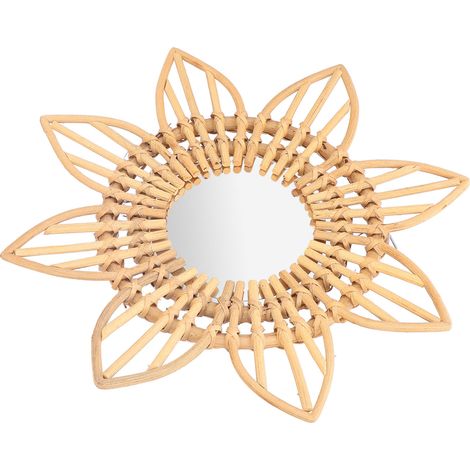 Miroir de Salle de Bain Rétro en Rotin avec Fleurs, Décoration Murale Innovante pour Maquillage