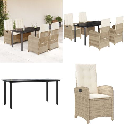 5-tlg. Garten-Essgruppe mit Kissen Beige Poly Rattan - Gartenmöbel - Gartenessgruppe (1/5)