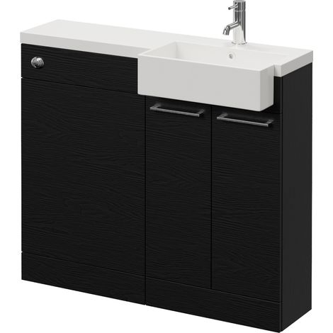 Napoli 250 Nero Oak 1000mm 2 Door Vanity Unit Toilet Suite with Right Hand Square Rico Semi Recessed Basin - 1000mm - Chrome 160mm HandleWithout Kingston Toilet Pan