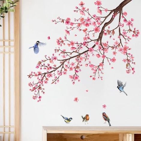 Sticker mural - 70 × 90 cm - Stickers muraux - Arbre fleuri rose - Décoration intérieure - Autocollant - Pour jardin, salon, chambre (1/5)