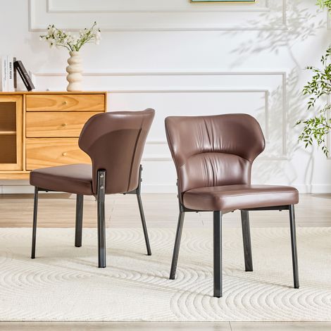Juego de 2 sillas de comedor con tapicería de piel sintética y asiento acolchado, sillas modernas con estructura de metal negro, solo las sillas, la mesa no está incluida. (1/5)