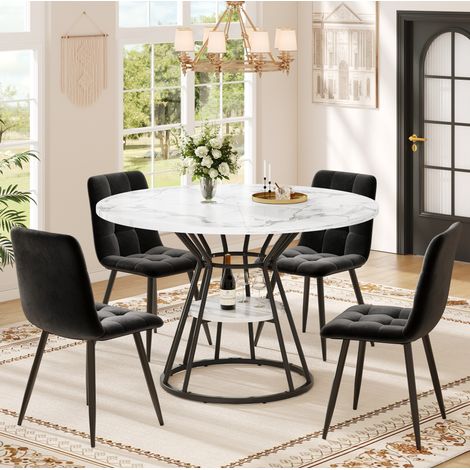 Esstisch mit 4 Stühlen 100x100 cm MDF Metall Schwarz OKMYHOME (1/5)