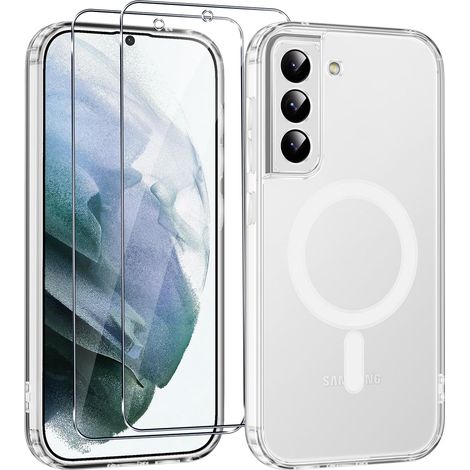 Magnétique Coque pour Samsung Galaxy S21 5G 6,2" avec 2 Pièces Protection Écran en Verre Trempé, Compatible avec MagSafe,Transparent Antichoc Silicone TPU Anti-Rayures Etui Bumper Housse (1/5)