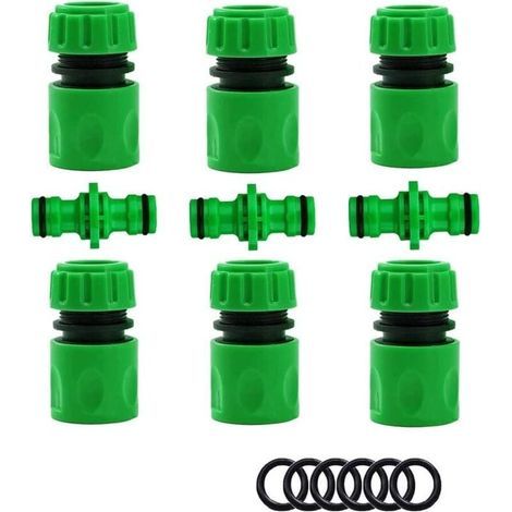 Connettore per tubo da giardino, accessori per tubo di irrigazione (6 connettori rapidi per tubo, 3 connettori doppi maschio), kit di collegamento facile e veloce. (1/5)