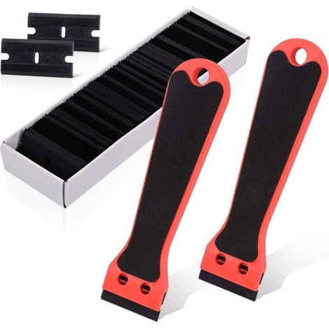 2 Pcs Plastic Scrapers with 100 Spatulas, Long Handle Scrapers, for Removing Labels, Glue, Paint, Stickers and Decals, Red