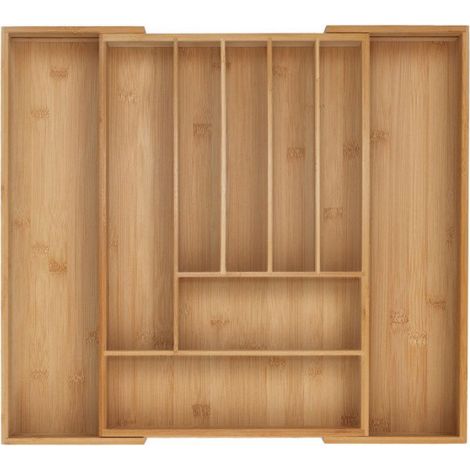 Range-Couverts En Bambou - 7 à 9 Compartiments - Largeur Réglable 31 à 50 cm - Hauteur 5 cm - Pour Tiroir Cuisine Bureau Bricolage (1/5)