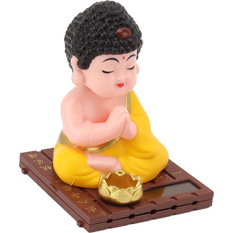 Statuette de Bouddha à énergie solaire, hochant la tête, couleurs vives, en plastique durable, réaliste, pour la maison, la voiture ou le bureau. (1/5)