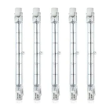 RHG Ampoule halogène- Dimmable R7S 118mm 300W Ampoule Halogène Crayon AC220-240V 5900lm J118 Projecteur Halogène Linéaire pour l’éclairage de paysage, sécurité, lampadaire (Lot de 5, Blanc Chaud 2800K (1/5)