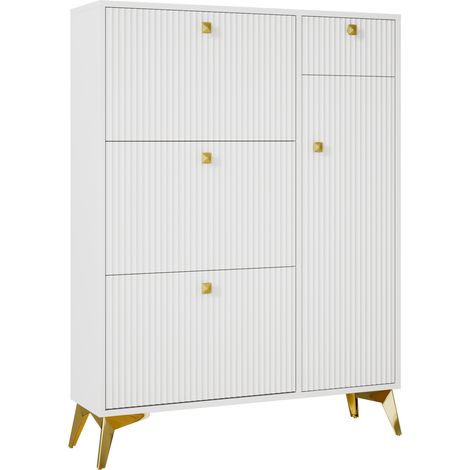 Zapatero estrecho blanco con 3 abattants, 1 cajón y 1 puerta, 90 x 25 x 121 cm (1/5)