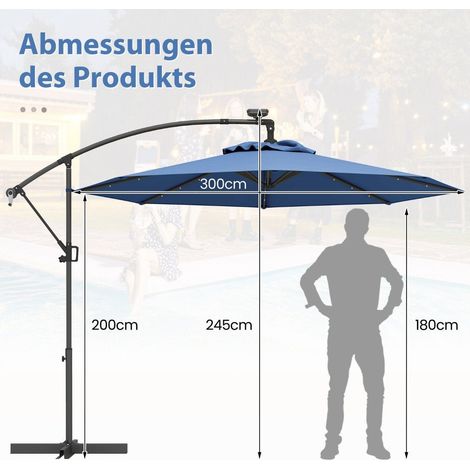 300 cm terrassenschirm mit 32 solar led leuchten blau