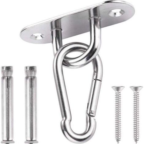 Crochet de Plafond Avec de Mousqueton Inox, Fixation Hamac Inox Convient pour Plafond Béton/ Bois, Crochet Articulé Parfait pour Hamac Chaise
