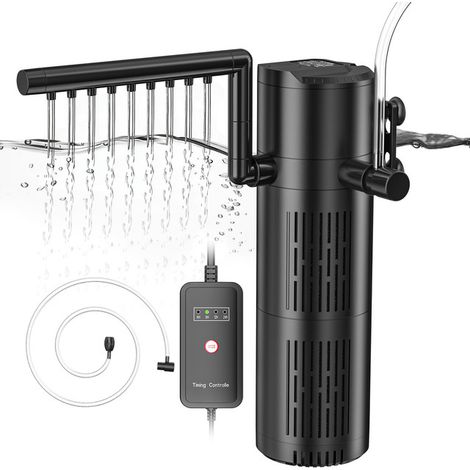 Filtre Interne pour Aquarium avec Lampe UV Stérilisatrice, Pompe à Eau Silencieuse 4-en-1 avec Contrôleur de Temps, Débit Réglable pour Aquarium et Bassin