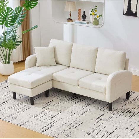 Sofá rinconero en L 166 x 118 x 77 cm 3 plazas modular con chaise longue reversible beige DESVIAE (1/5)