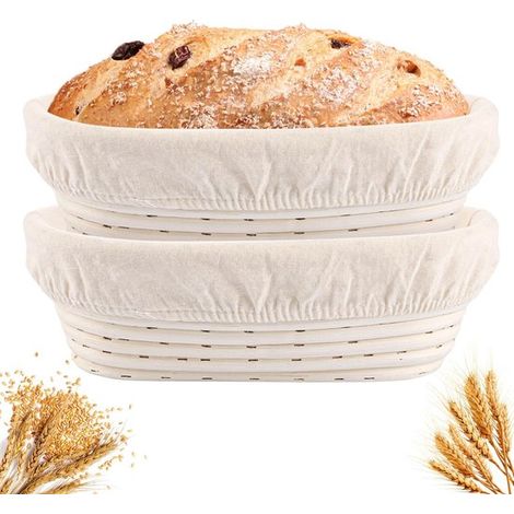 Dailygoods – Gärkörbe, 2 Stück – Oval – Mit Leinen ausgekleidete Backkörbe – Brotbackzubehör – Ø 25 cm – Naturrattan – Brotkorb (1/5)