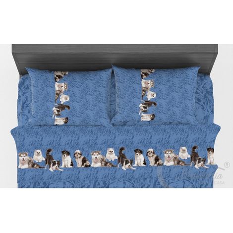 COMPLETO lenzuola LENZUOLO Amici CANI e GATTI in Puro Cotone Made in Italy 2 PIAZZE