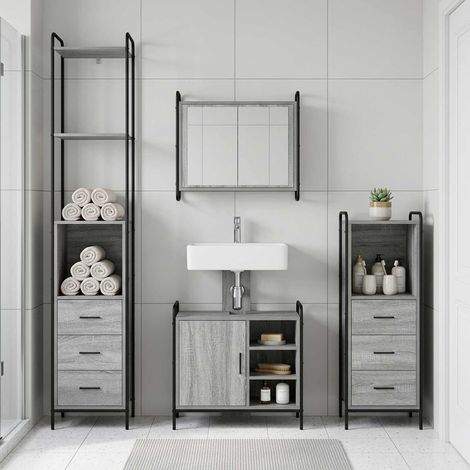 vidaXL Juego de Muebles de Baño 3 uds. Sonoma gris 40 x 36 x 200,5 cm (1/5)