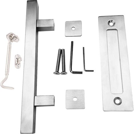Poignée de porte de grange carrée avec crochet de verrouillage pour chambre, salle de bain, placard, abri de jardin, portail (argenté) (1/5)
