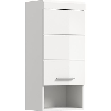 Scout Badschrank Wandhängend 1 Tür, 1 Regal Weiß hochglanz, weiß.