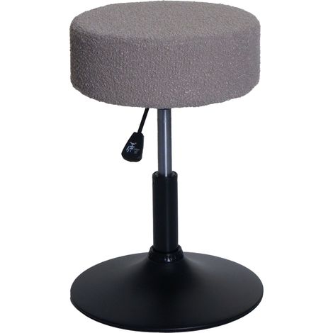 Tabouret HWC-C22, tabouret de maquillage, réglable en hauteur pivotant Ø 37cm Tissu Bouclé (450g/m²) MVG  taupe