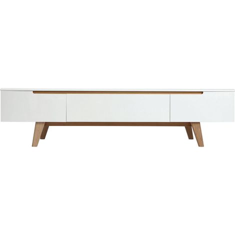 Mueble TV escandinavo blanco brillante y fresno 180cm MELKA