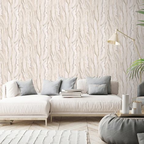 Papier peint effet marbré beige clair tendance | Tapisserie marbre chambre adulte beige | Papier peint intissé moderne salon (1/2)