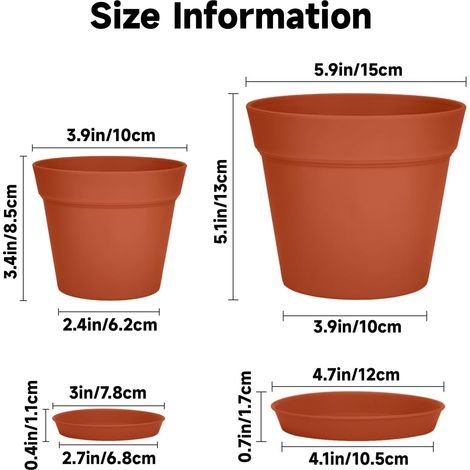 KINGLAKE 8 Pièces 10CM Pots Plastique Plantes Petite, Cache Pot Interieur Exterieur, Pot de Fleur Décoratifs Modernes, avec Plateaux et Trou de Drainage, pour Semis, Succulentes, Herbes -Terre Cuite (1/4)